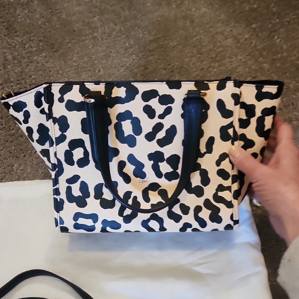 Coach Black and Cream Animal Print Tote - Picture 8 of 10